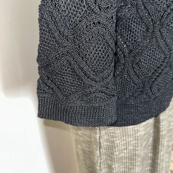 ALFANI PM Cable Eyelet Knit Cropped Quarter Sleeve Open Front Cardigan - Picture 7 of 11